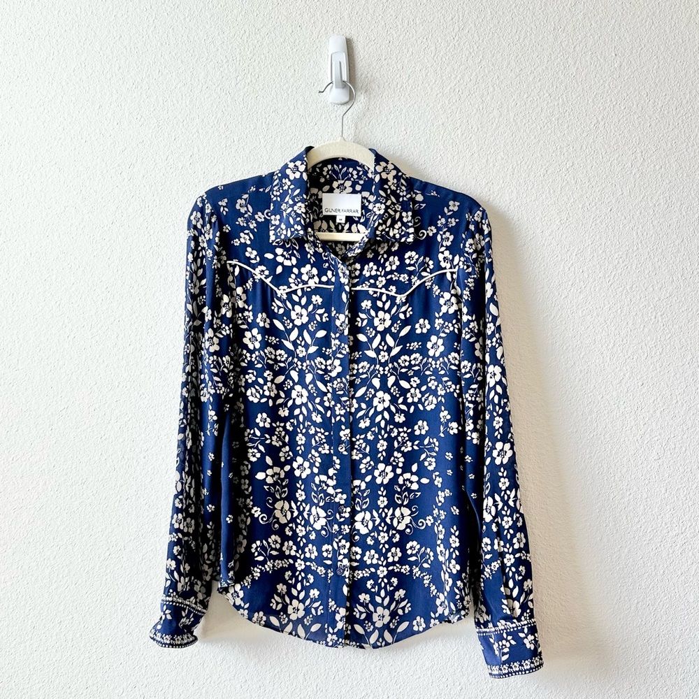 Gliner Farrar Florence Mystic Meadow Blouse in Blue Size Medium - Picture 3 of 10